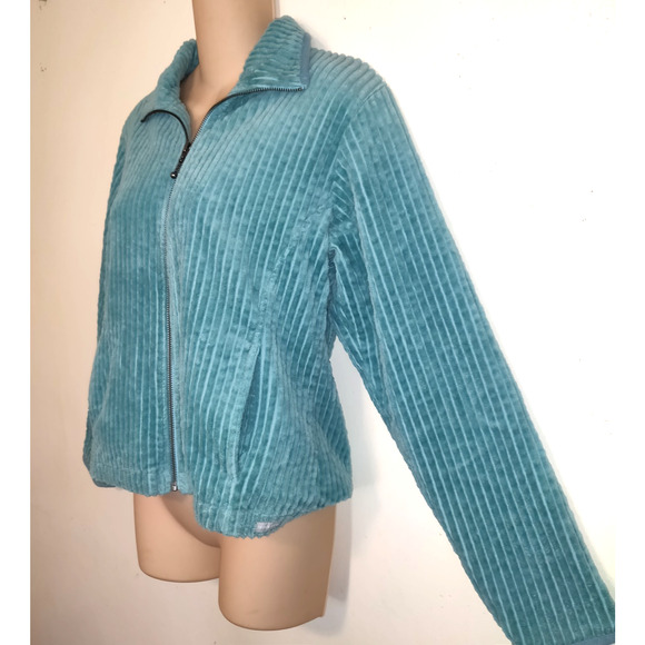 Woolrich Corduroy Jacket Women's S Aquifer Aqua Blue Wide Wale Pockets Zip Up - Picture 2 of 16